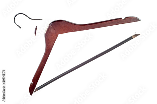 Broken Wooden brown clothes rack isolated on white background