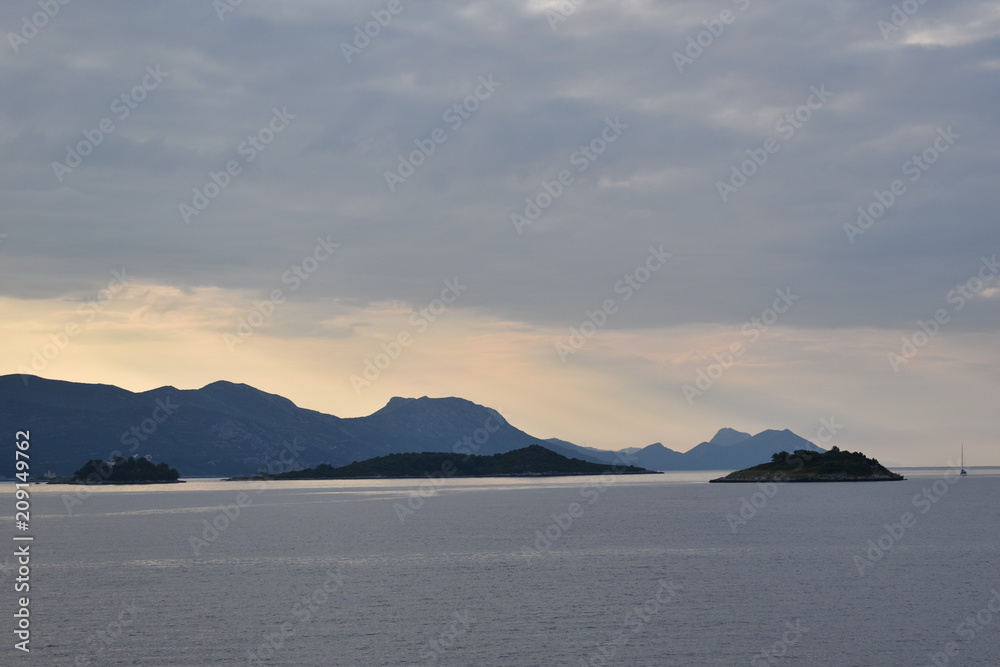 Coastline and Adriatic sea view at dawn near Korcula island, Korcula, Croatia, June, 2018