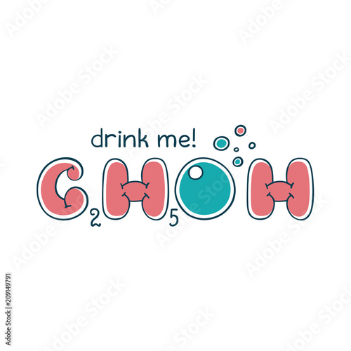 Chemical formula of ethanol. Cartoon style