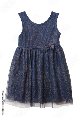 Navy blue tulle dress with golden sequins
