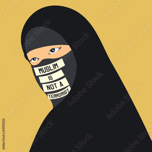 Person in burqa with label tagged on face