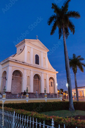 TRINIDAD  CUBA - FEB 8  2016  Night view of Iglesia Parroquial de la Santisima Trinidad church in Trinidad  Cuba.