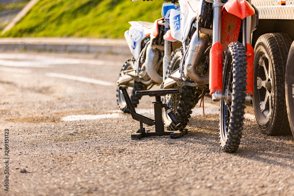 Fototapeta premium mountain off-road motorcycles in the parking