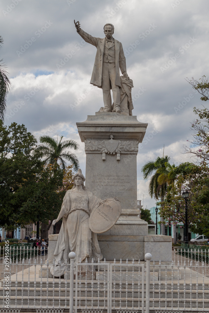 Jose Marti statue at Parque Jose Marti square in Cienfuegos, Cuba.