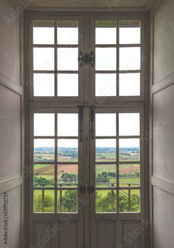 landscape behind castle window