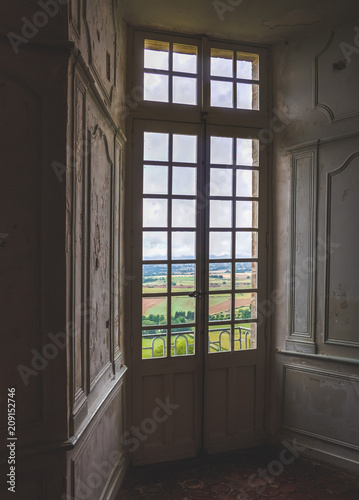 landscape behind castle window