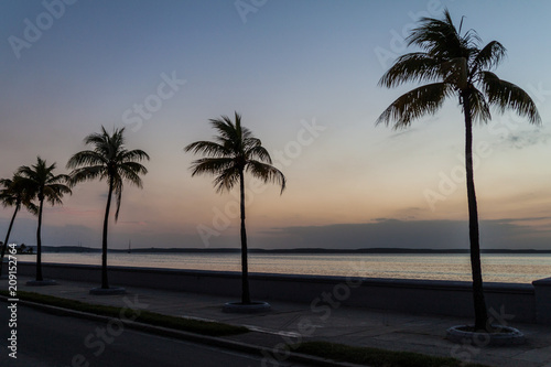 Evening view of Malecon  seaside drive  in Cienfuegos  Cuba.