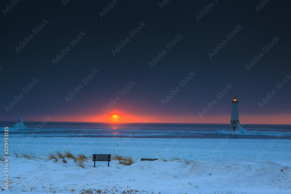 Lake Michigan Winter Sunset