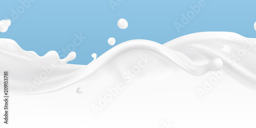 Fényképezés Splashes of milk seamless vector pattern