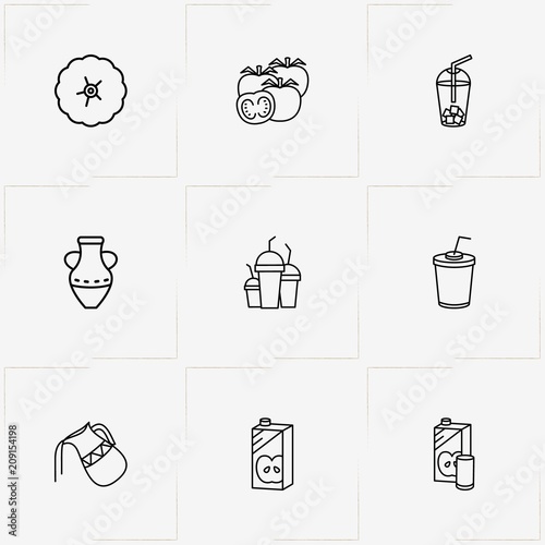 Juice line icon set with apple juice , tomato  and juice cup