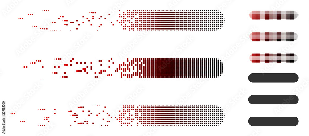 Vector menu items icon in dispersed, pixelated halftone and undamaged ...