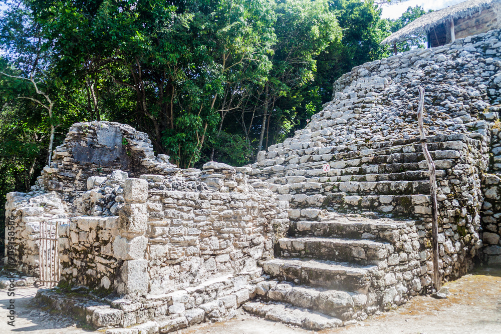 Pyramid of the Painted Lintel at the ruins of the Mayan city Coba, Mexico