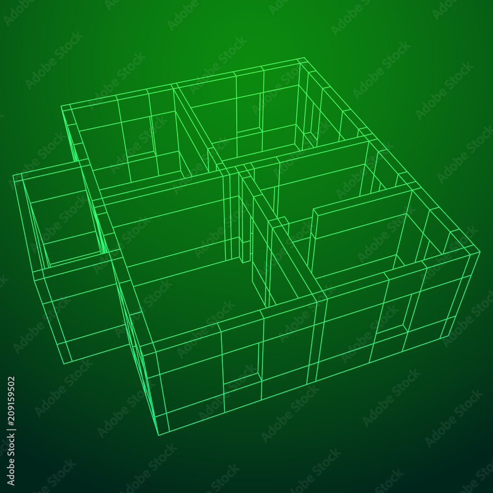 Abstract architecture building. Plan of modern house. Wireframe low poly mesh construction. Abstract architecture building. Plan of modern house. Wireframe low poly mesh construction.