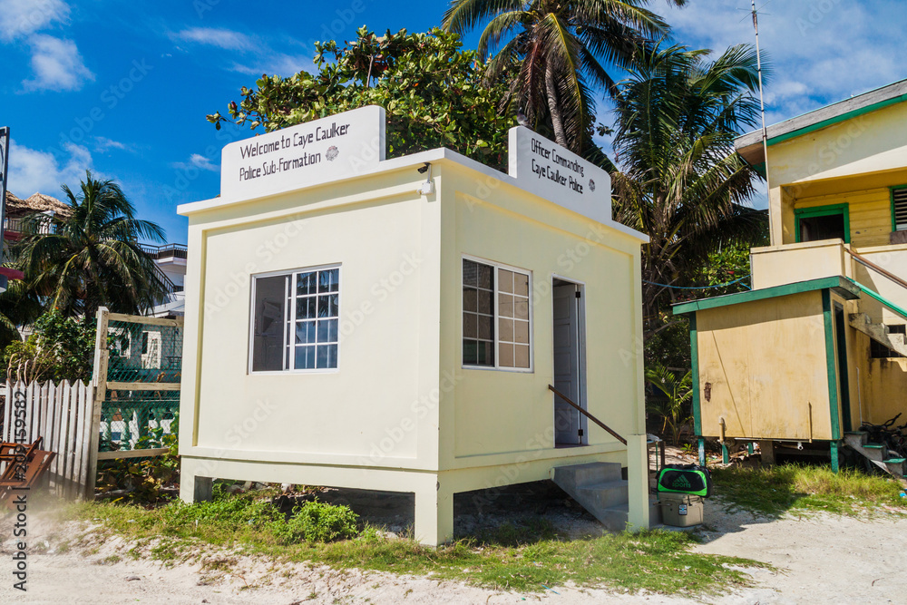 CAYE CAULKER, BELIZE - MARCH 2, 2016: Samll police station at Caye Caulker island, Belize