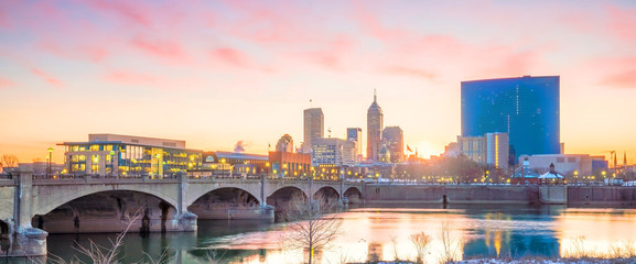 Downtown Indianapolis skyline at twilight