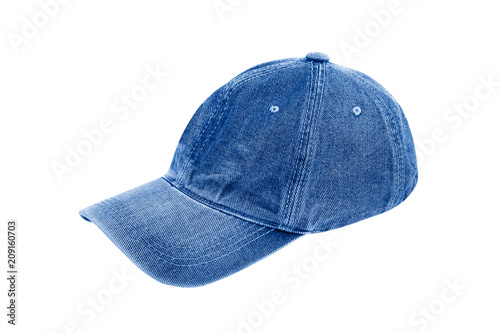 Jeans cap ,blue denim hat on a white background.