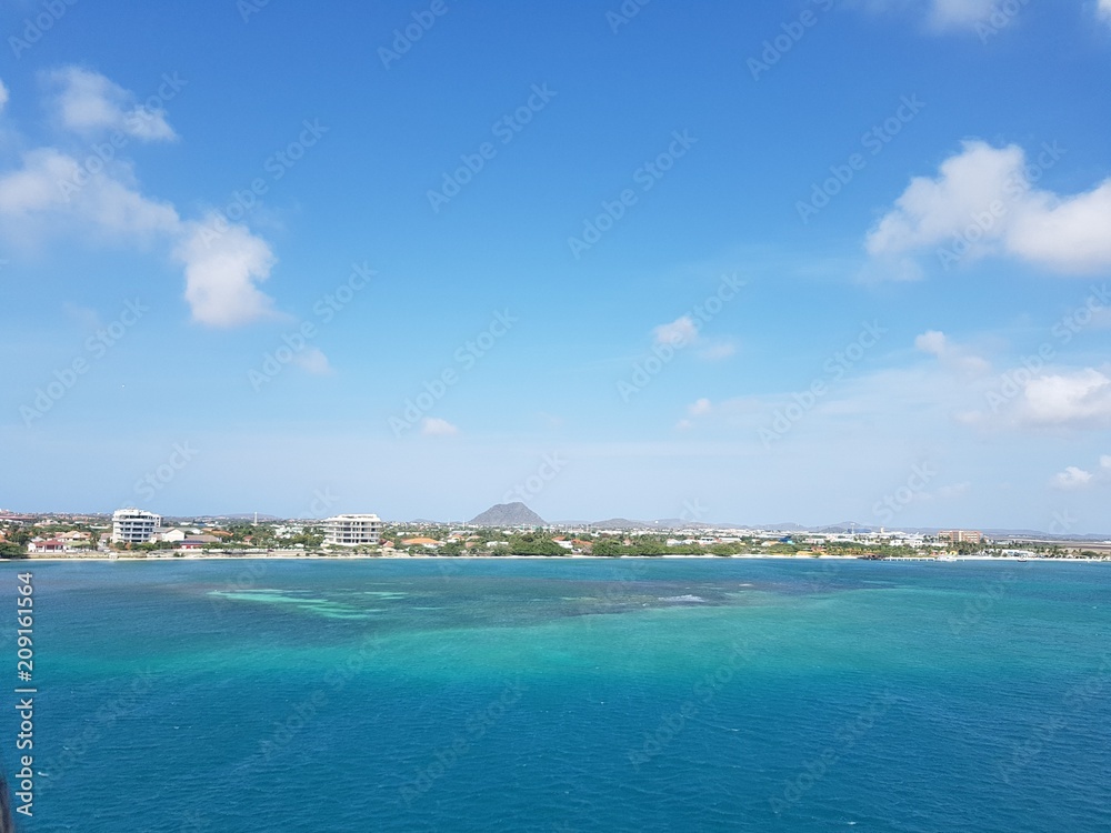 Beautiful panoramic view of the coastline city of Oranjestad 