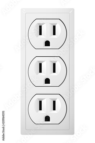 Triple electrical socket Type B. Power plug vector illustration. Realistic receptacle from Japan.