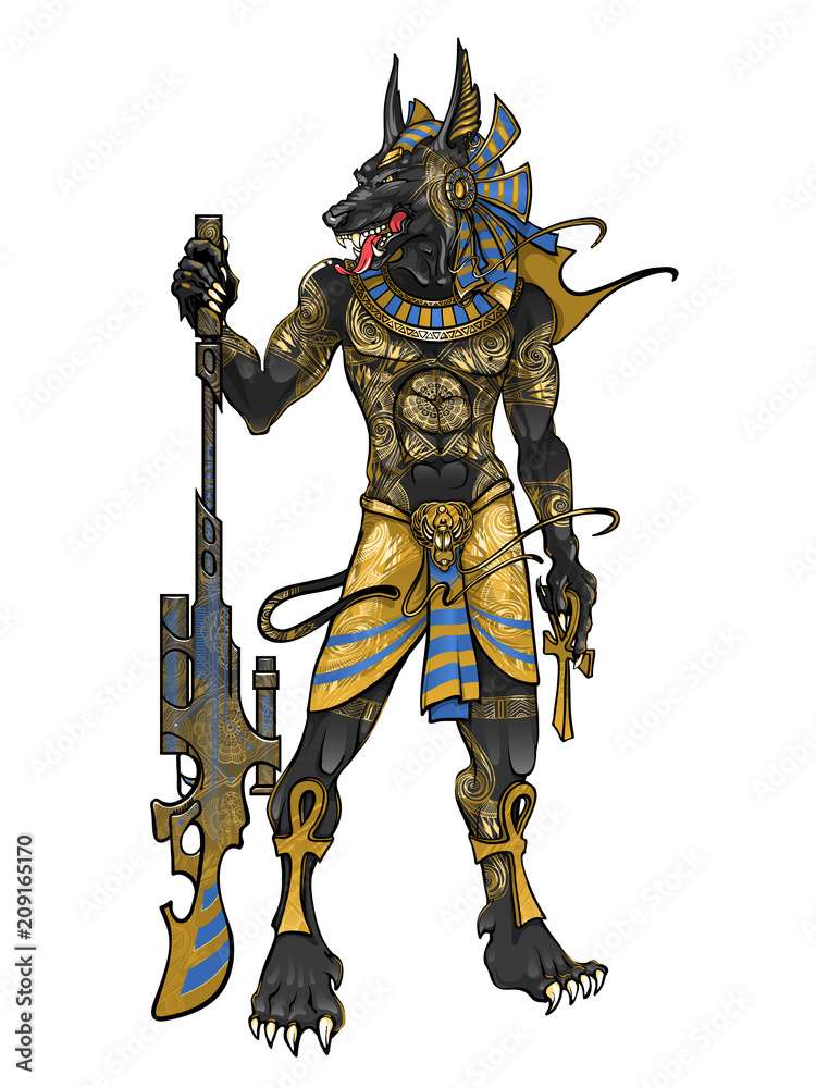 Egyptian God of death Anubis with weapons Stock Illustration | Adobe Stock