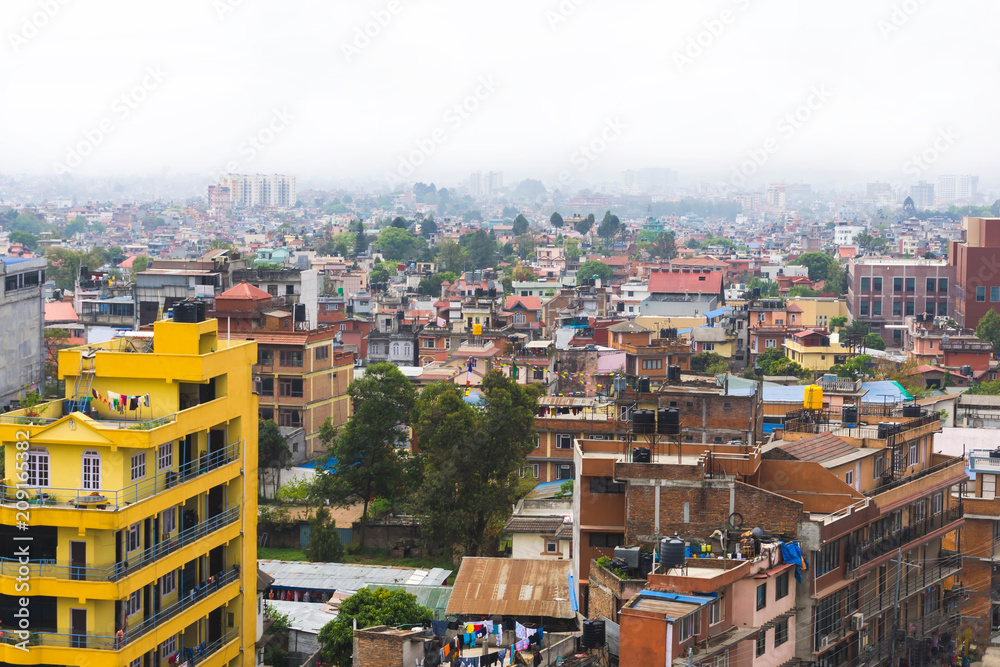 Naklejka premium Panorama view over Kathmandu city from Swayambhunath temple complex, Nepal.