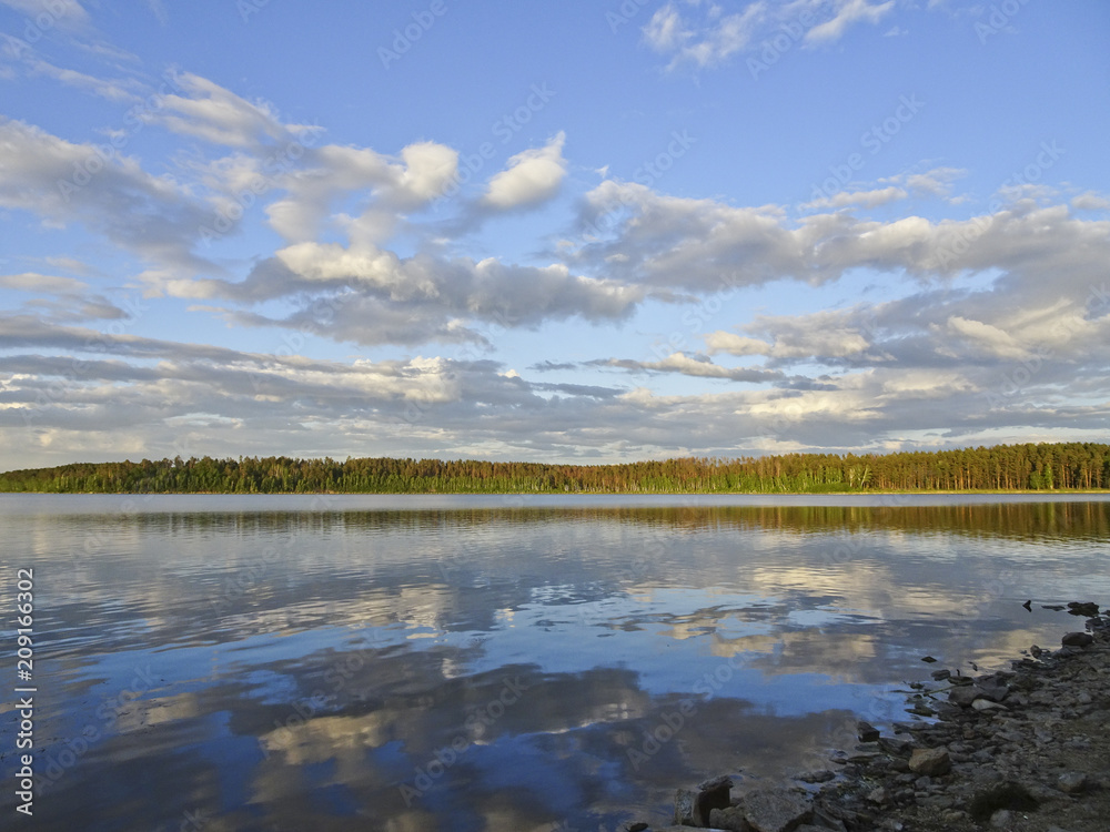 Summer landscape: a serene evening on the lake	