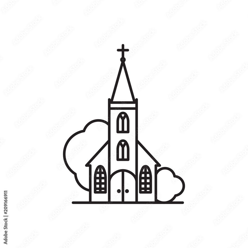 Beautiful church logo line art - obrazy, fototapety, plakaty 