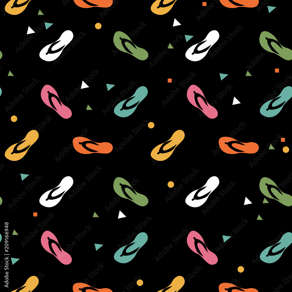 Bright flip flops on black background pattern Bright flip flops on black background pattern