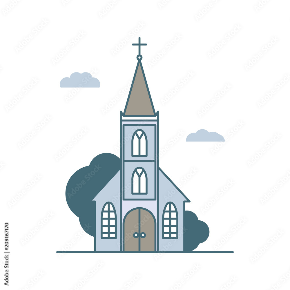 Flat style vector church on white