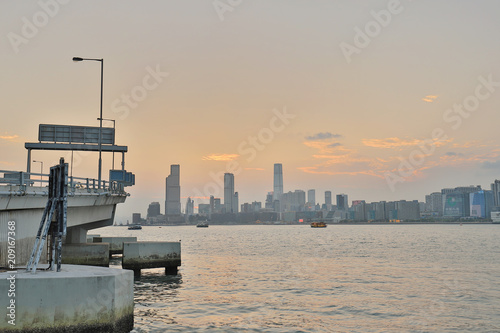 a sunset view of hong kong at north pont pier photo