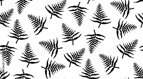 Hand drawn black branches seamless pattern