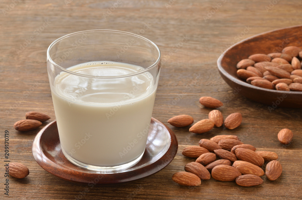 Almond milk on a wooden table
Almond milk on a wooden table