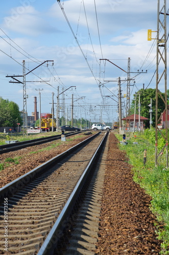 Railway tracks and railway crossing, Moscow region, Russia