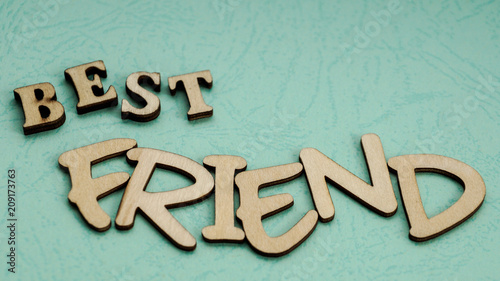 Message best friend of wooden blocks on a mint color background.
