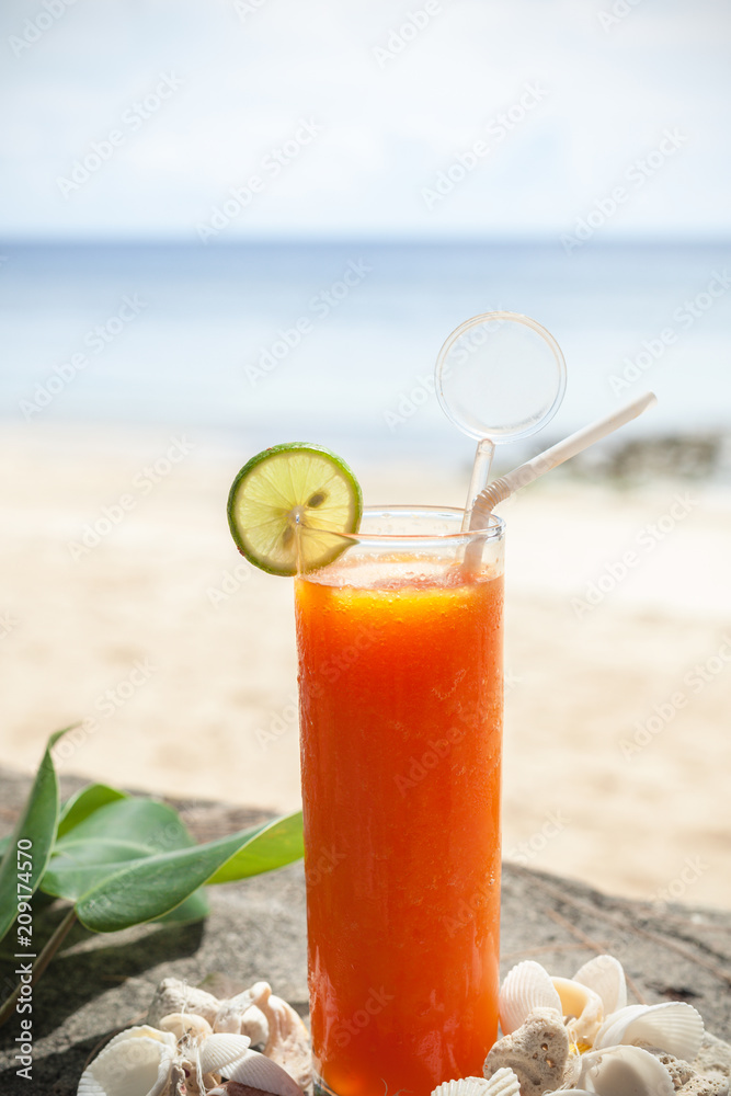 tropical papaya juice on the beach tropical papaya juice on the beach