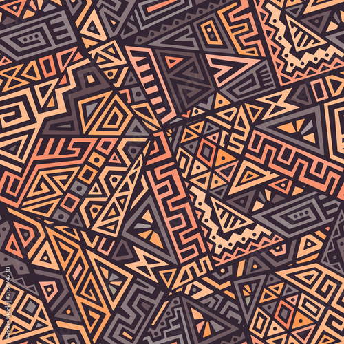 Creative Ethnic Style Square Seamless Pattern. Unique geometric vector swatch. Perfect for screen background, site backdrop, wrapping paper, wallpaper, textile and surface design. Trendy boho tile.