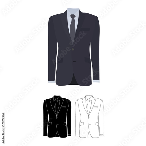 vector, isolated, male jacket on white background, sketch of jacket