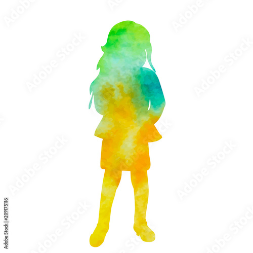 vector, white background, watercolor silhouette of a child