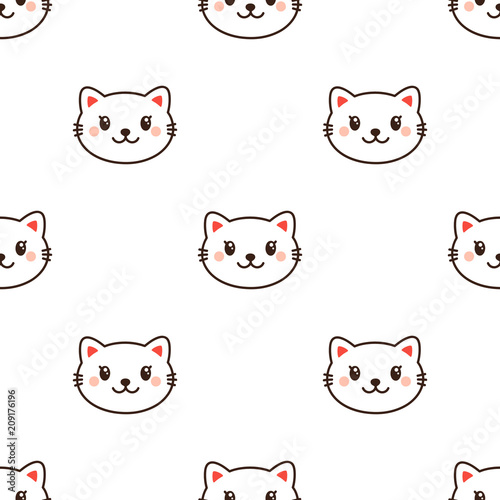 Seamless pattern with cute muzzle cat, on a white background. It can be used for packaging, wrapping paper, textile and etc. Excellent print for children's clothes, bed linens, etc.