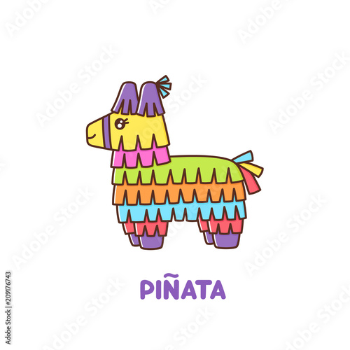 Pinata donkey - Mexican paper toy, for a holiday, on a white background. It can be used for sticker, patch, phone case, poster, t-shirt, mug and other design.