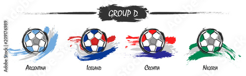 Set of football or soccer national team group D . Watercolor paint art design . Vector for international world championship tournament cup 2018 .