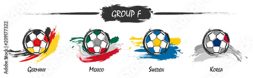 Set of football or soccer national team group F . Watercolor paint art design . Vector for international world championship tournament cup 2018 .