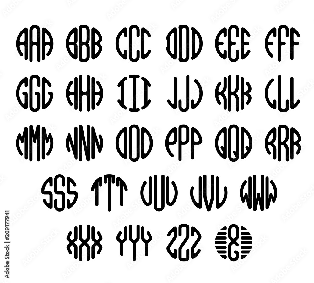 Set of letters to create circle monogram. Monogram alphabet. Vector illustration. Set of letters to create circle monogram. Monogram alphabet. Vector illustration.