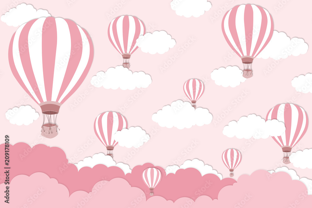 Pink balloon on bright blue sky background - Balloon artwork for International balloon festival - illustration