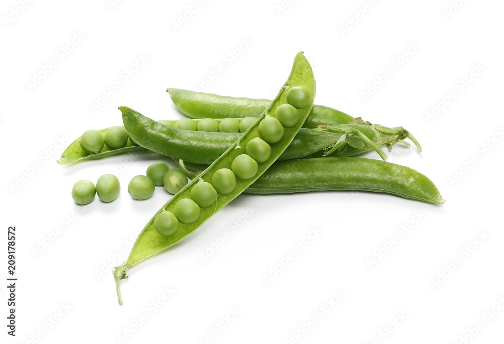Fresh green peas with pod isolated on white background Fresh green peas with pod isolated on white background