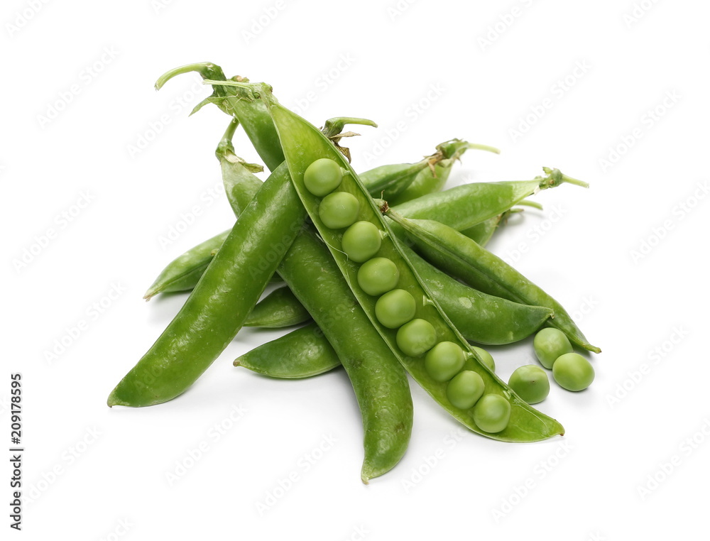 Fresh green peas with pod isolated on white background Fresh green peas with pod isolated on white background