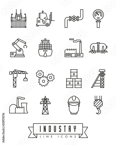 Industry line icons vector set.