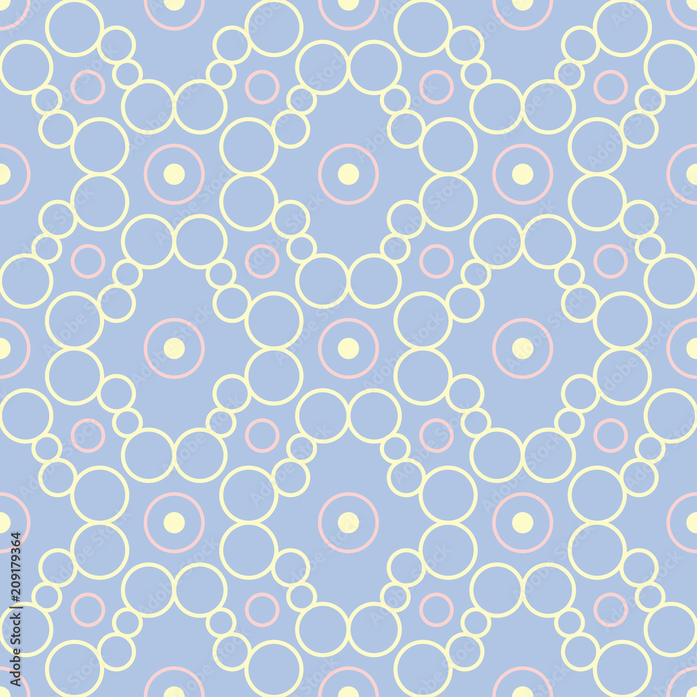 Geometric seamless pattern. Pale blue background with beige and pink elements