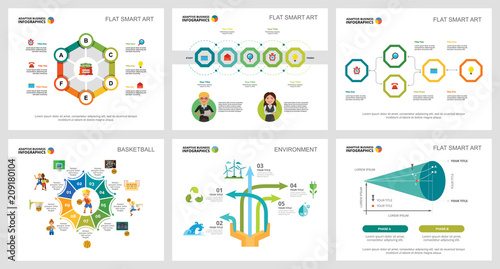 Colorful basketball and ecology concept infographic charts set. Business design elements for presentation slide templates. For corporate report, advertising, leaflet layout and poster design.