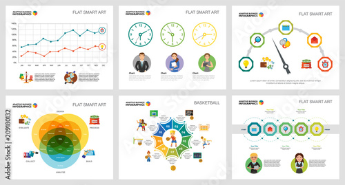 Colorful basketball and finance concept infographic charts set. Business design elements for presentation slide templates. For corporate report, advertising, leaflet layout and poster design.