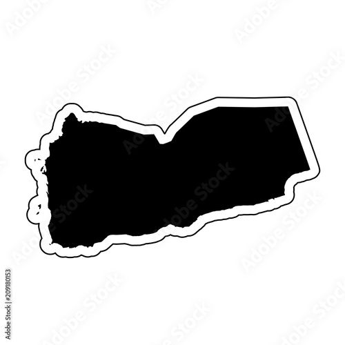 Black silhouette of the country Yemen with the contour line or frame. Effect of stickers, tag and label. Vector illustration.